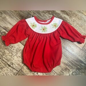 Abby & Evie Girl's Boutique Red Christmas Holy Embroidered Bubble Romper 3 mo